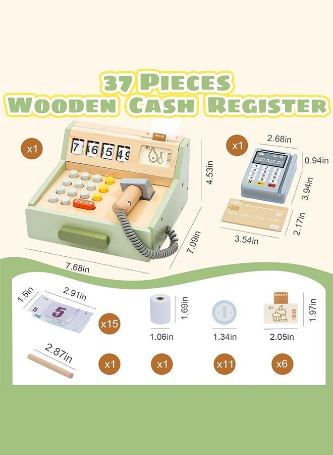 Wooden Cash Register Toy, With Scanner And Play Money, Educational Pretend Play Store, Interactive Learning Gift For Kids 3+ - Image 4